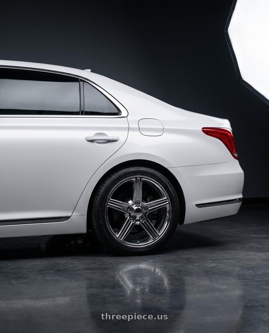 2018 genesis g90 ultimate with Strada OE Replica Iroc 5x114.3 20x8.5 +35 Chrome wheels rear three quarter view square tires