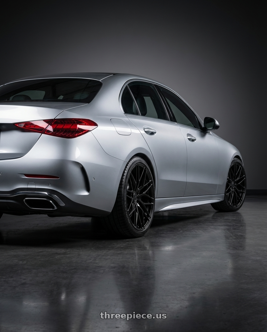 2022 Mercedes-Benz C-Class W206 with Avant Garde Wheels M520R 5X112 19x8.5 +35 Gloss Black wheels rear three quarter view square tires