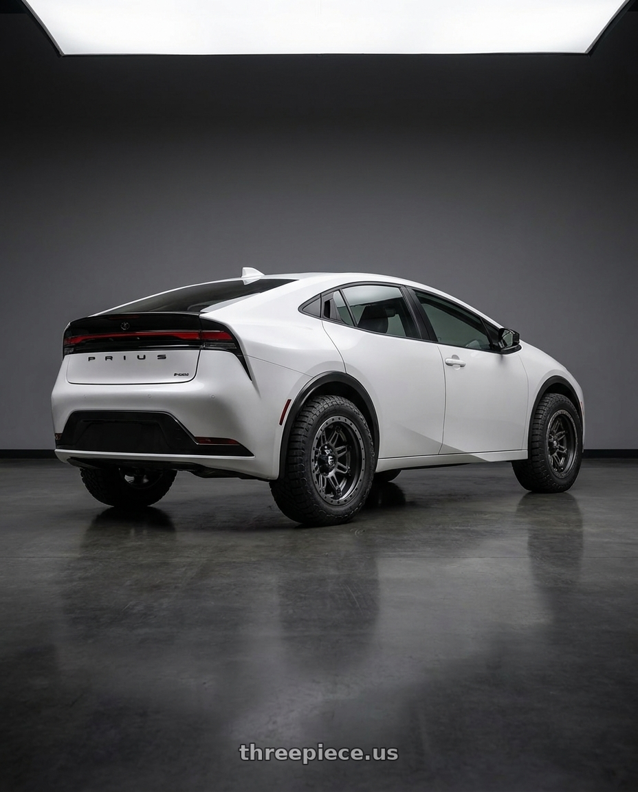 2025 Toyota prius with Fuel 2PC D232 HOSTAGE 6X139.7 20X10 -19 MATTE GUN METAL wheels rear three quarter view meaty tires