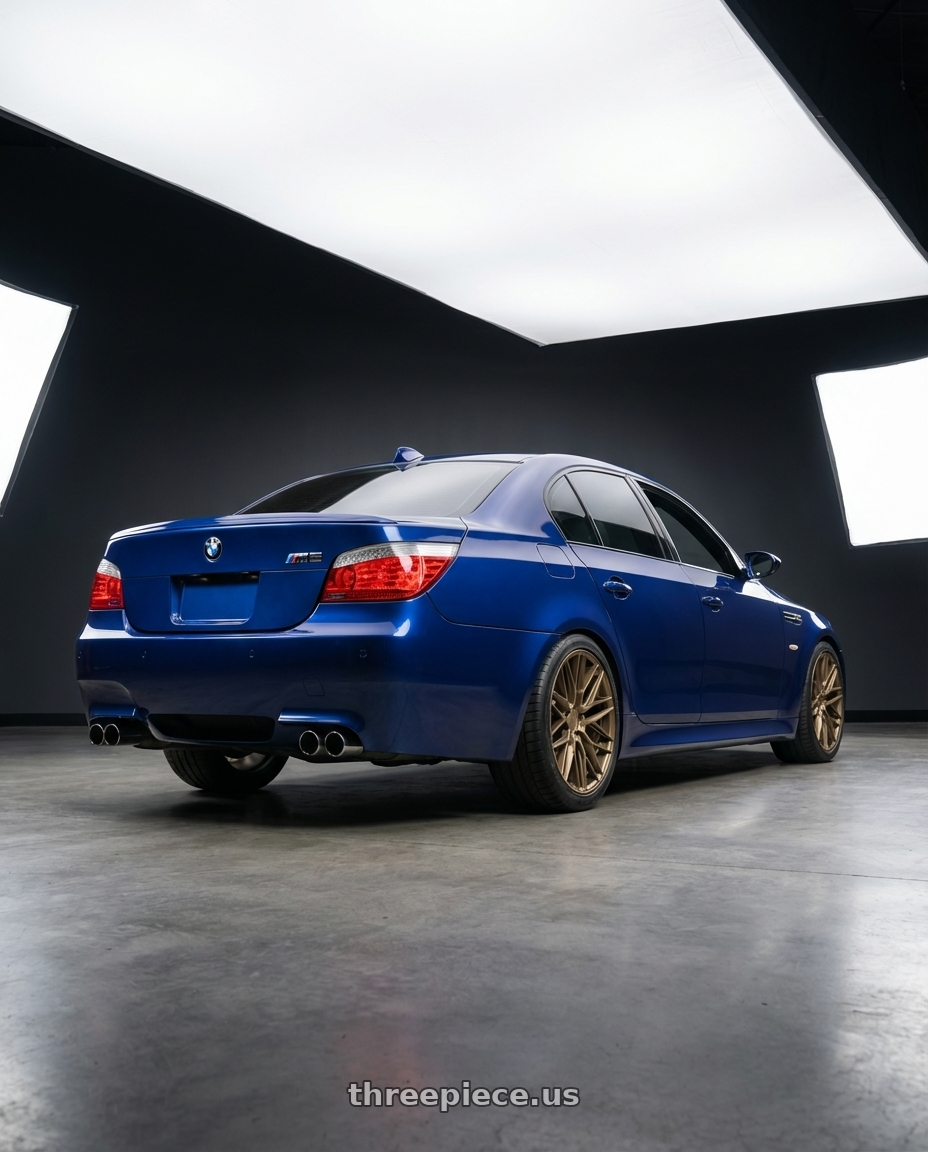 2010 BMW M5 E60 with Niche 1PC M191 GAMMA 5X120 19X8.5 +35 MATTE BRONZE wheels rear three quarter view square tires