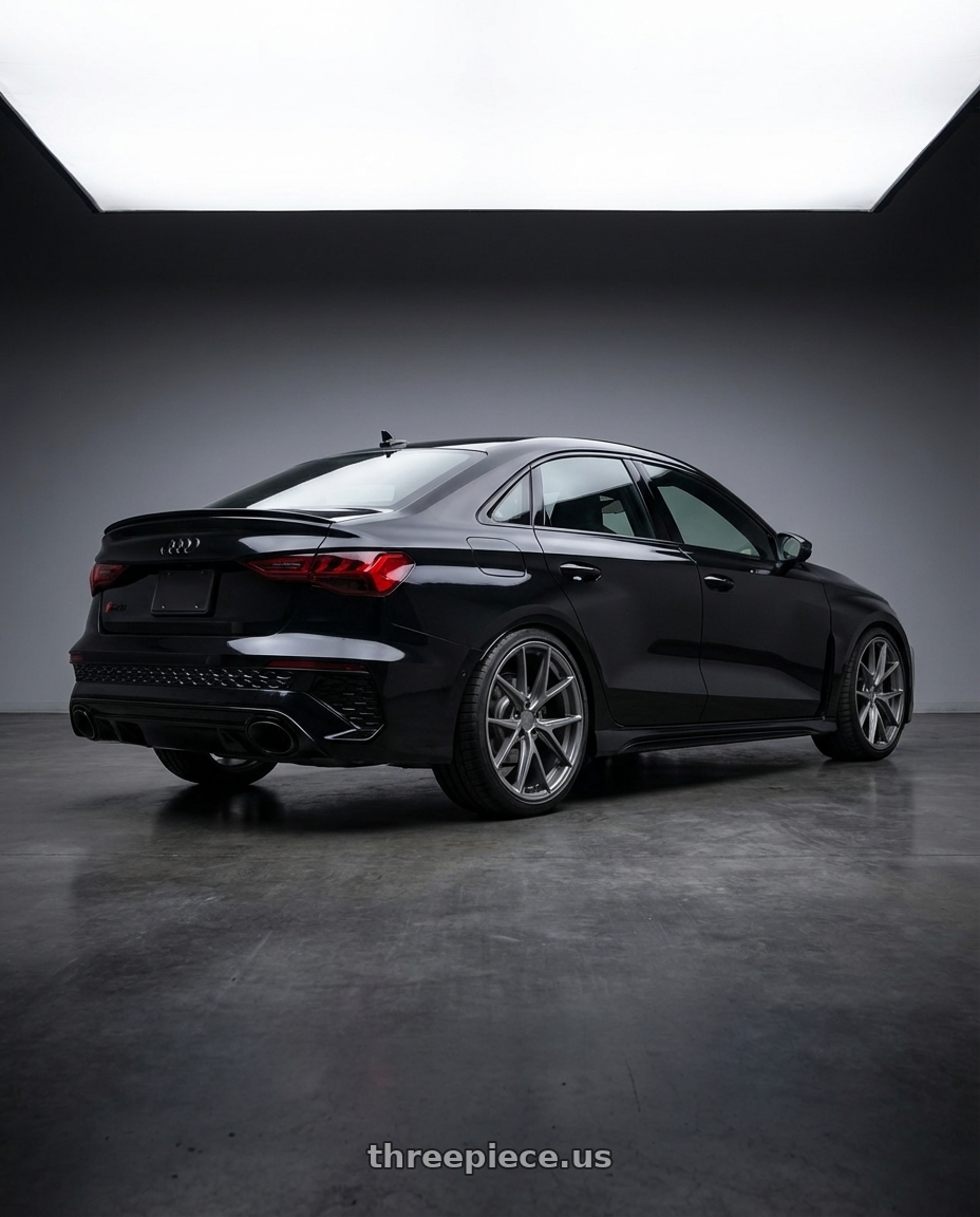 2022 Audi RS3 8Y with Niche 1PC M116 MISANO 5X112 19X9.5 +35 MATTE GUN METAL wheels rear three quarter view square tires