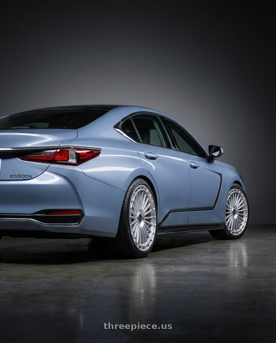 2027 LEXUS ES500e with MV Forged MVF40 blank 22x9 BLANK Diamond Silver wheels rear three quarter view slight stretch tires