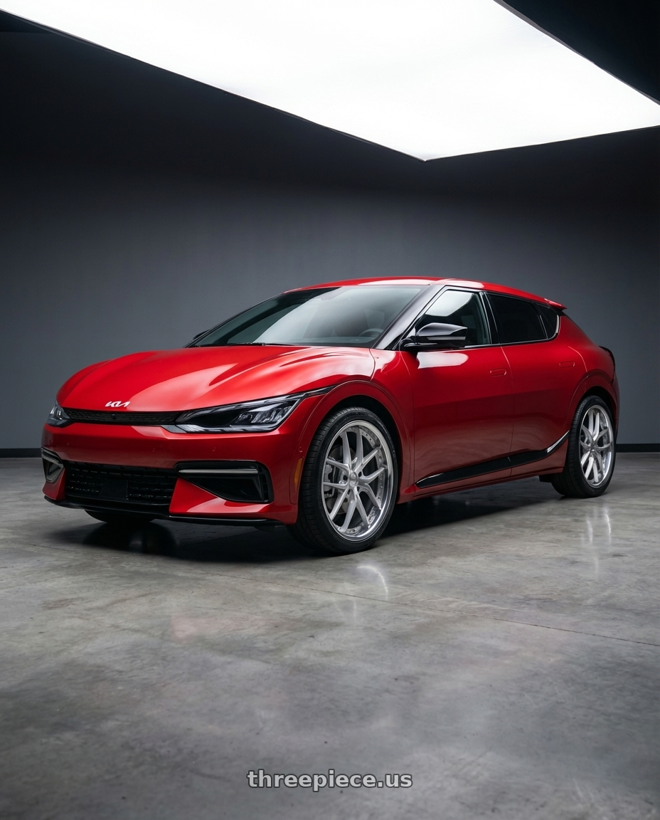 2024 kia ev6 with XIX Wheels XIX 61 5x112 20x8.5 +35 Silver Machined with Stainless Steel Lip wheels