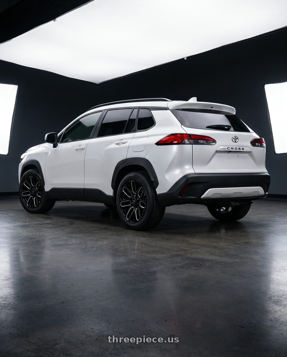 Corolla Cross 2022 with MASSIV OFF-ROAD OR5 5X127/5X139.7 17x9 -12 BLACK AND MILLED wheels rear three quarter view square tires