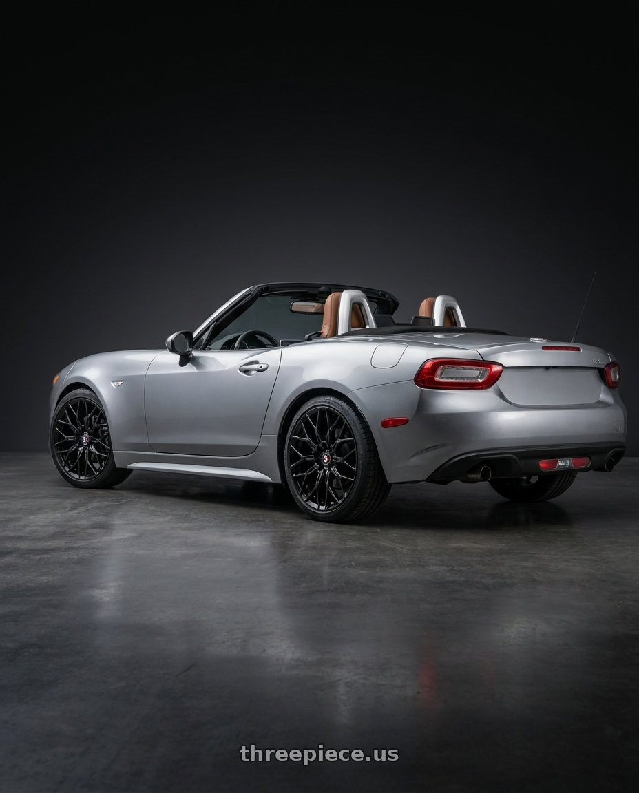 2017 fiat spider 124 with Spec-1 SP-57 4x100/4x114.3 18x8 +38 Gloss Black wheels rear three quarter view square tires