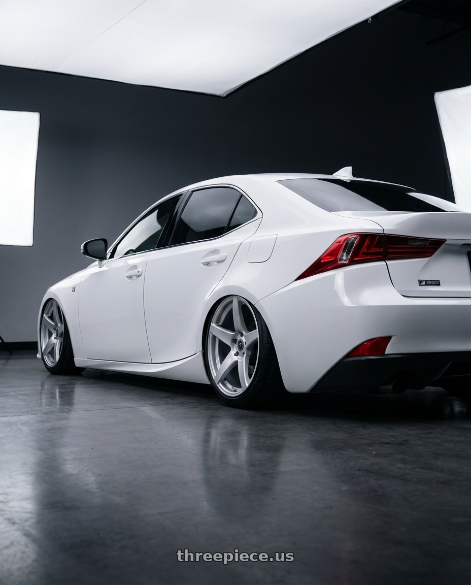 2018 Lexus IS 350 F Sport with Forgestar CF5 5x114.3 19x9.5 +29 Gloss Silver wheels rear three quarter view slight stretch tires