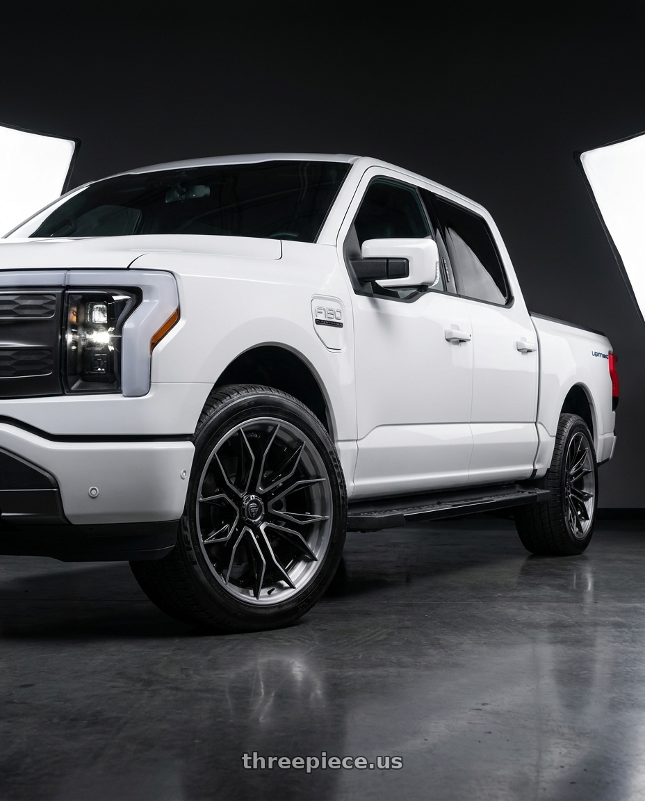 2022 Ford F150 Lightning with Fuel 1PC MUTINY 6x135 22x9.5 +20 Gloss Black Brushed Dark Tint wheels