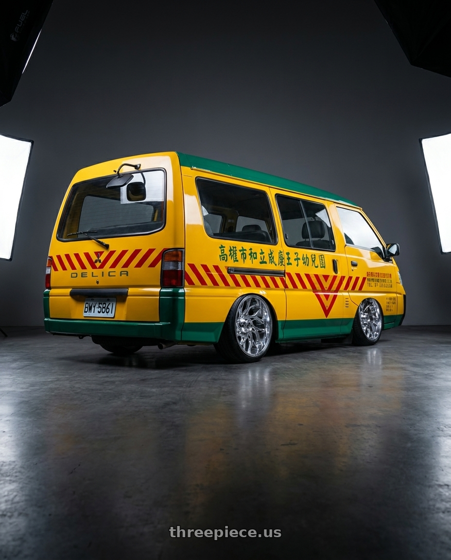 2019 Mitsubishi Delica (台灣幼稚園娃娃車) with Fuel UTV D204 RUNNER 4X137 22X7 +0 POLISHED wheels rear three quarter view slight stretch tires
