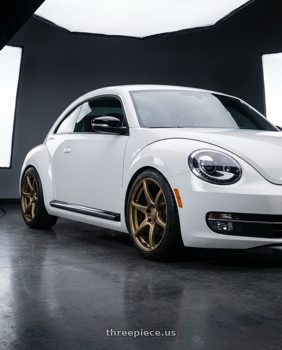 2016 Volkswagen Beetle Turbo with Kansei K11B Tandem 5X112 18x8.5 35 Bronze wheels front three quarter view lowered stance