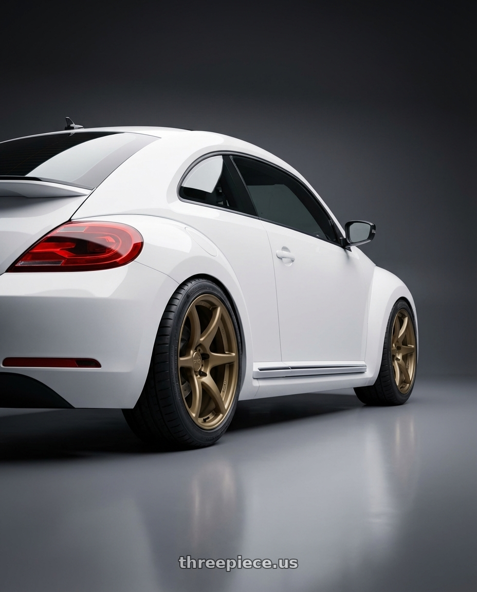 2016 Volkswagen Beetle Turbo with Kansei K11B Tandem 5X112 18x8.5 35 Bronze wheels rear three quarter view square tires