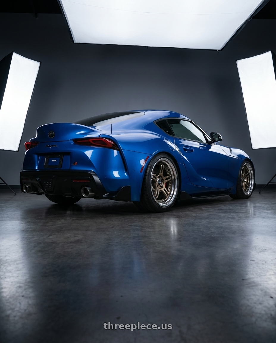 2023 TOYOTA SUPRA with SSR Professor SPX STD 5X100 19X9.5+30 SL Disk High Metal Bronze wheels rear three quarter view square tires