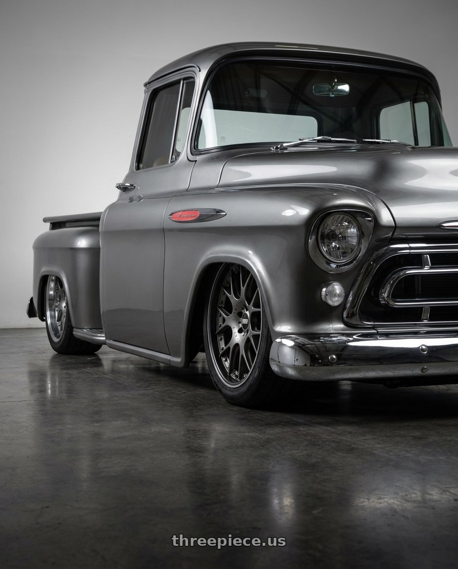 1957 Chevrolet 3100 Truck with BBS CH-RII 5x120 22x11.5 +34 Satin Platinum Center Black Lip SS Rim Protector wheels