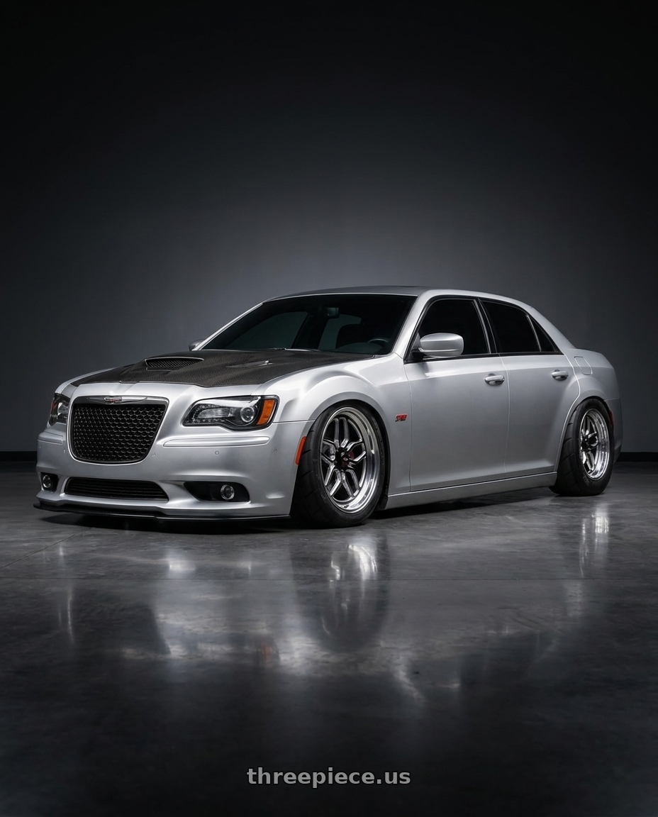 2007 Chrysler 300c dark blue with WELD Performance Laguna 5x115 20x10.5 +20 Gloss Black/Milled Diamond Cut Lip wheels
