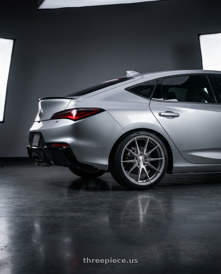 2025 Acura Integra Type S with Rohana RFX2 5x120 19x9.5+35 Brushed Titanium wheels rear three quarter view square tires