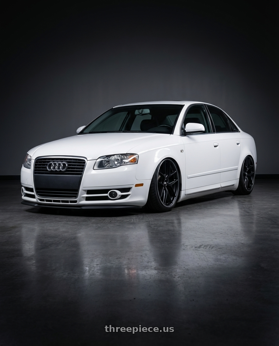 2010 Audi A4 B7 with BBS CC-R 5x112 19x8.0+27 Satin Black wheels front three quarter view stanced stance