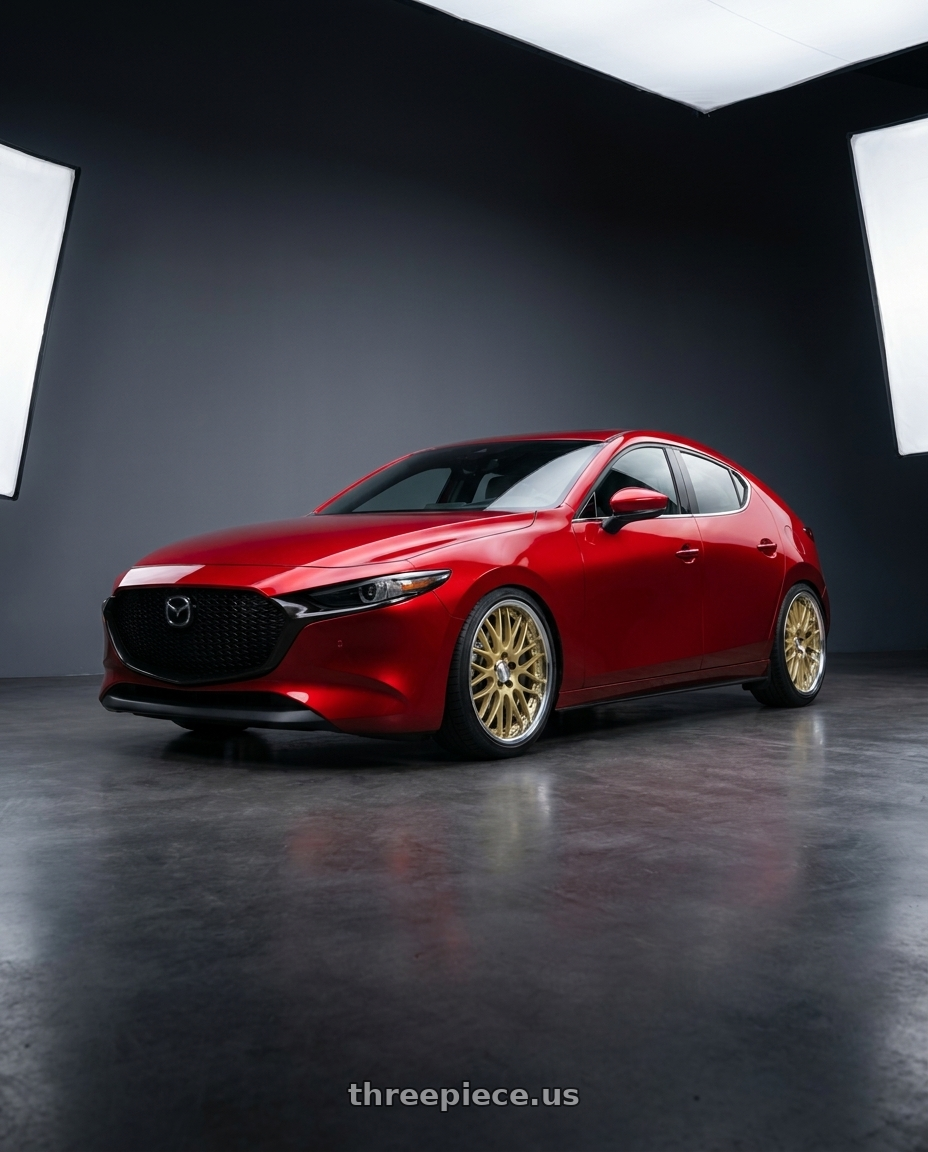 2025 Mazda 3 with Work Lanvec Lm1 5x114.3 18x8.5+45 A Disk Light Metallic Gold wheels