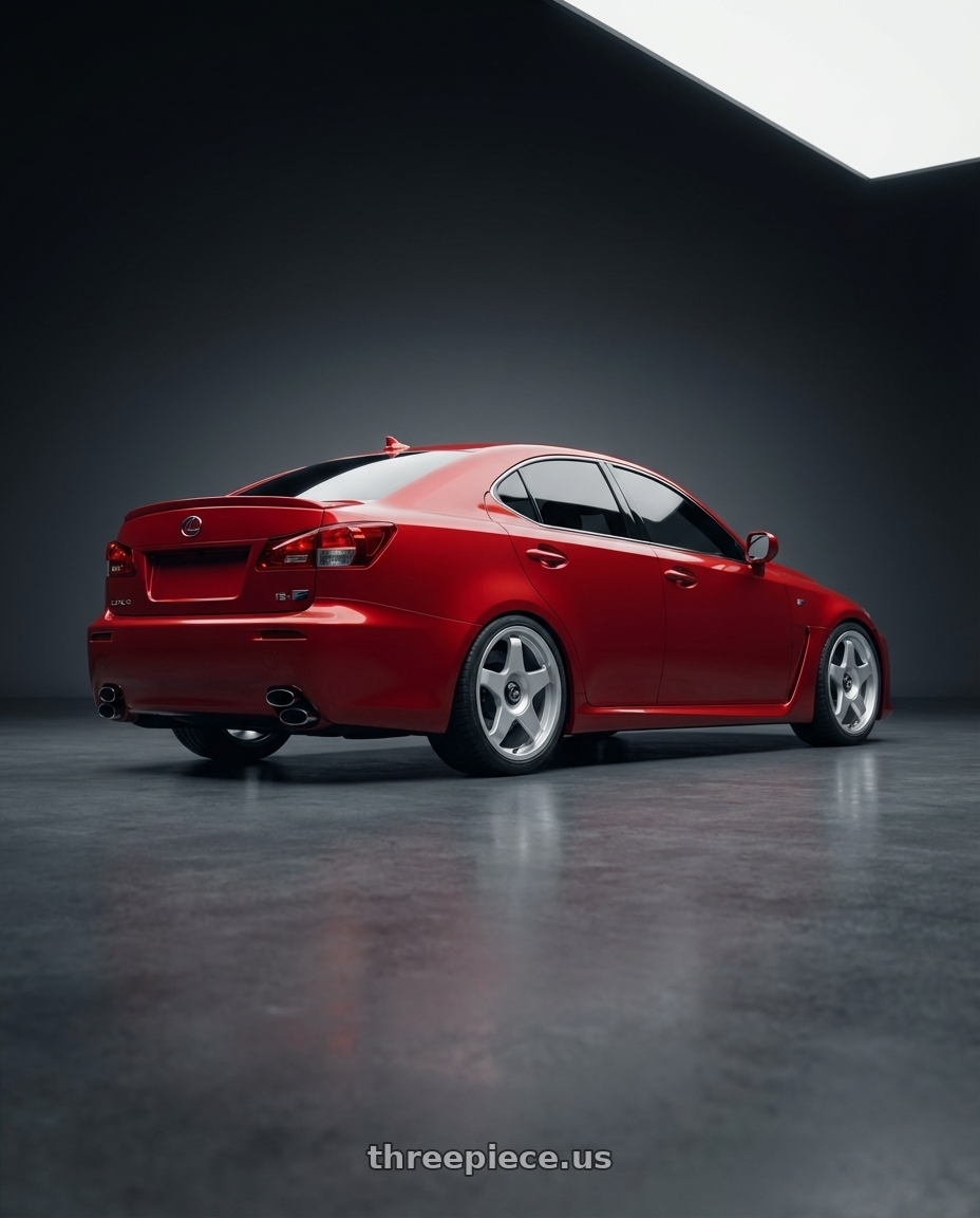 2012 Lexus IS-F with fifteen52 CHICANE 5x114.3 / 5x120 19x8.5 +35 SPEED SILVER (GLOSS SILVER) wheels rear three quarter view square tires