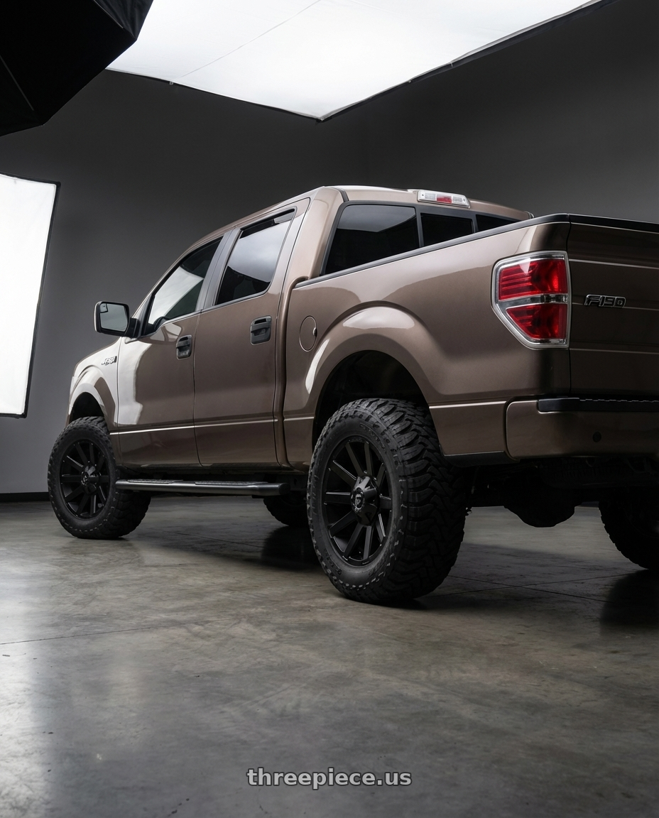 2013 Ford F-150 with Fuel 1PC D437 CONTRA 6X135/6X139.7 20X9 +2 SATIN BLACK wheels rear three quarter view meaty tires