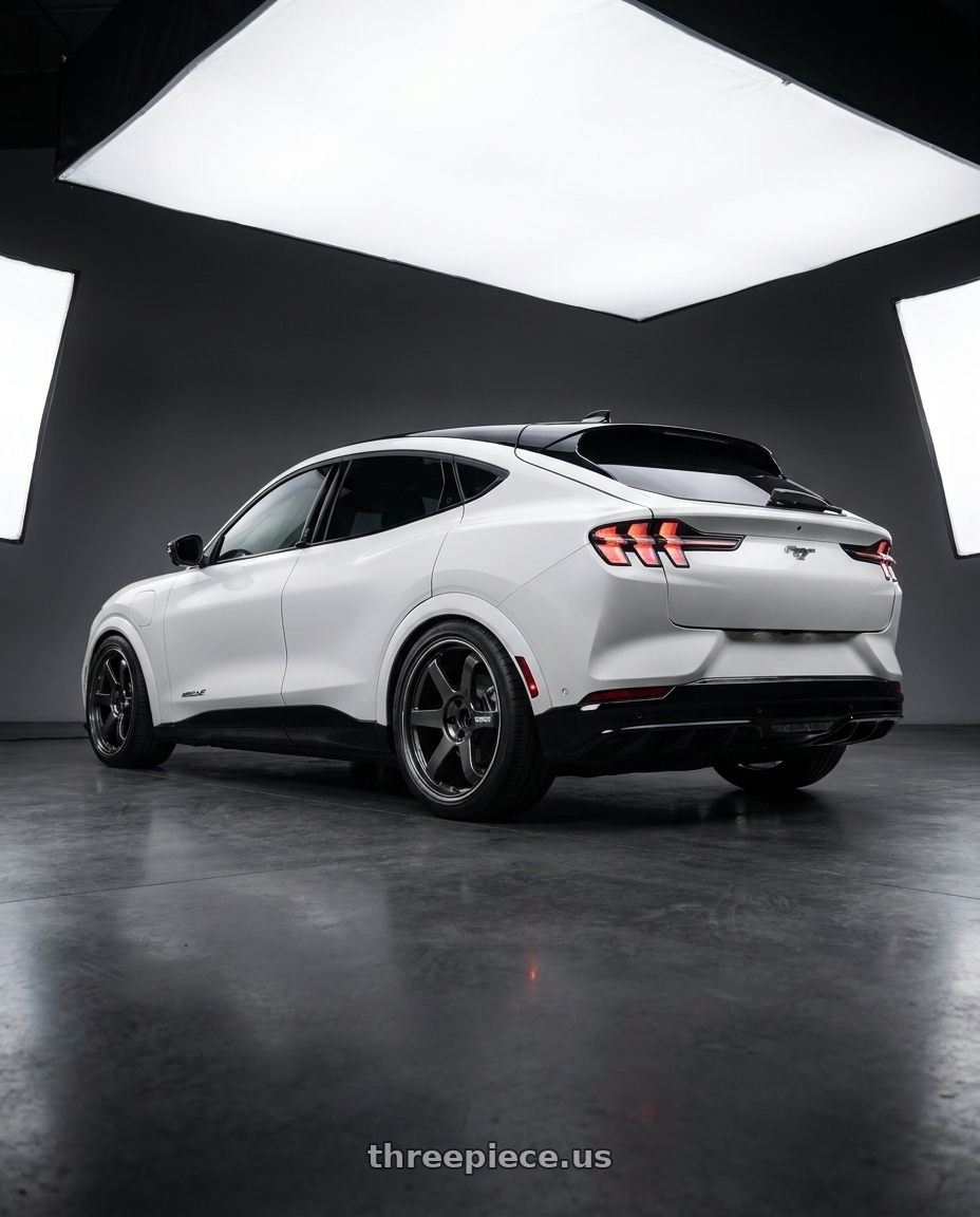 2022 Mustang Mach e gt with Volk Racing TE37 Ultra 5x114.3 20x9.5+28 wheels rear three quarter view square tires