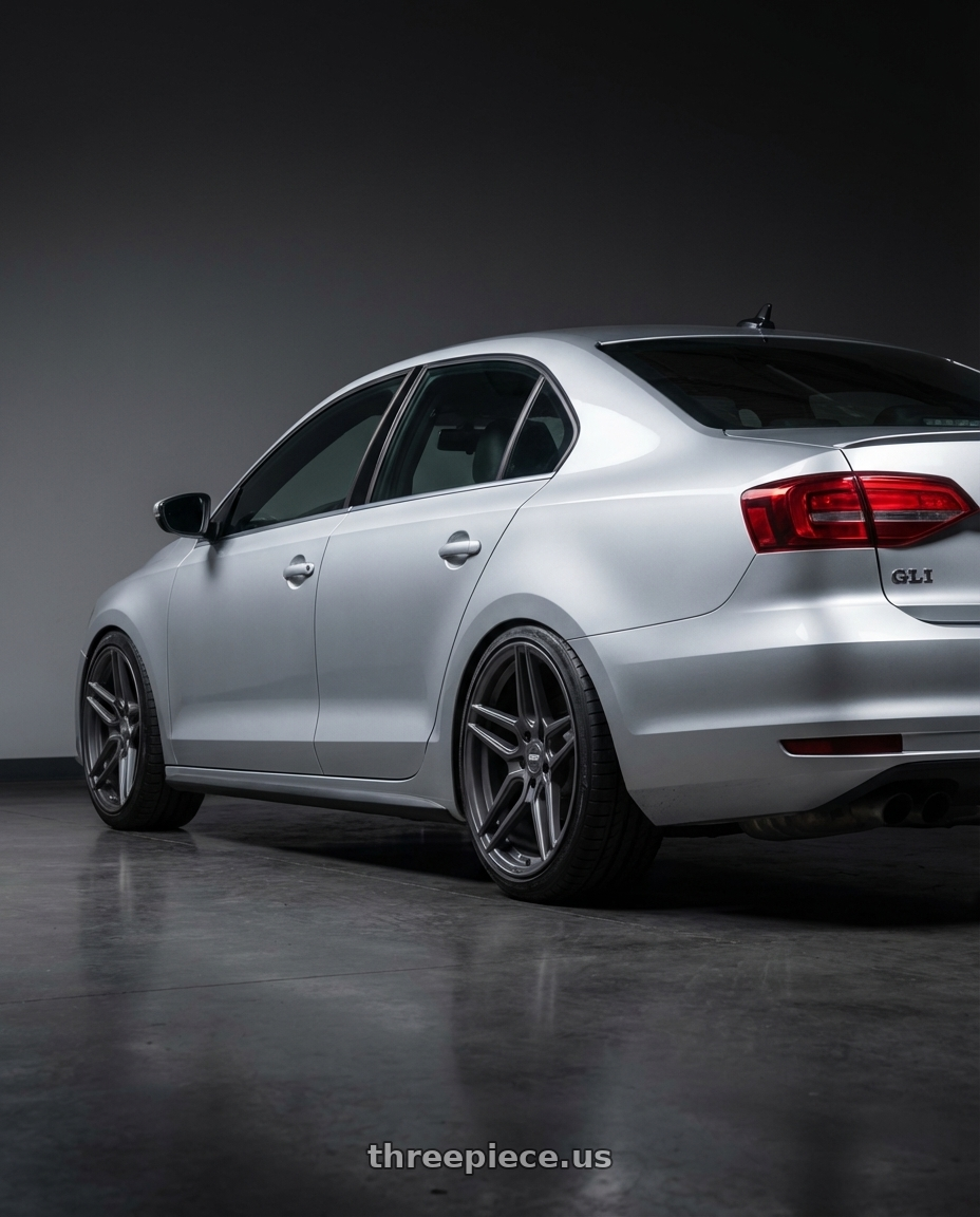 2016 Volkswagen Jetta GLI MK6 with ESR Wheels FORGETECH SERIES RF15 5x112 18x8.5 +30 Matte Graphite wheels rear three quarter view square tires