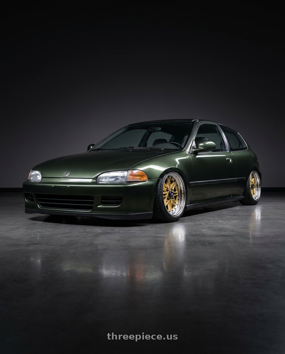 1995 honda civic dx hatchback nori green metalic with EQUIP 03 GOLD 15x7 +35 wheels