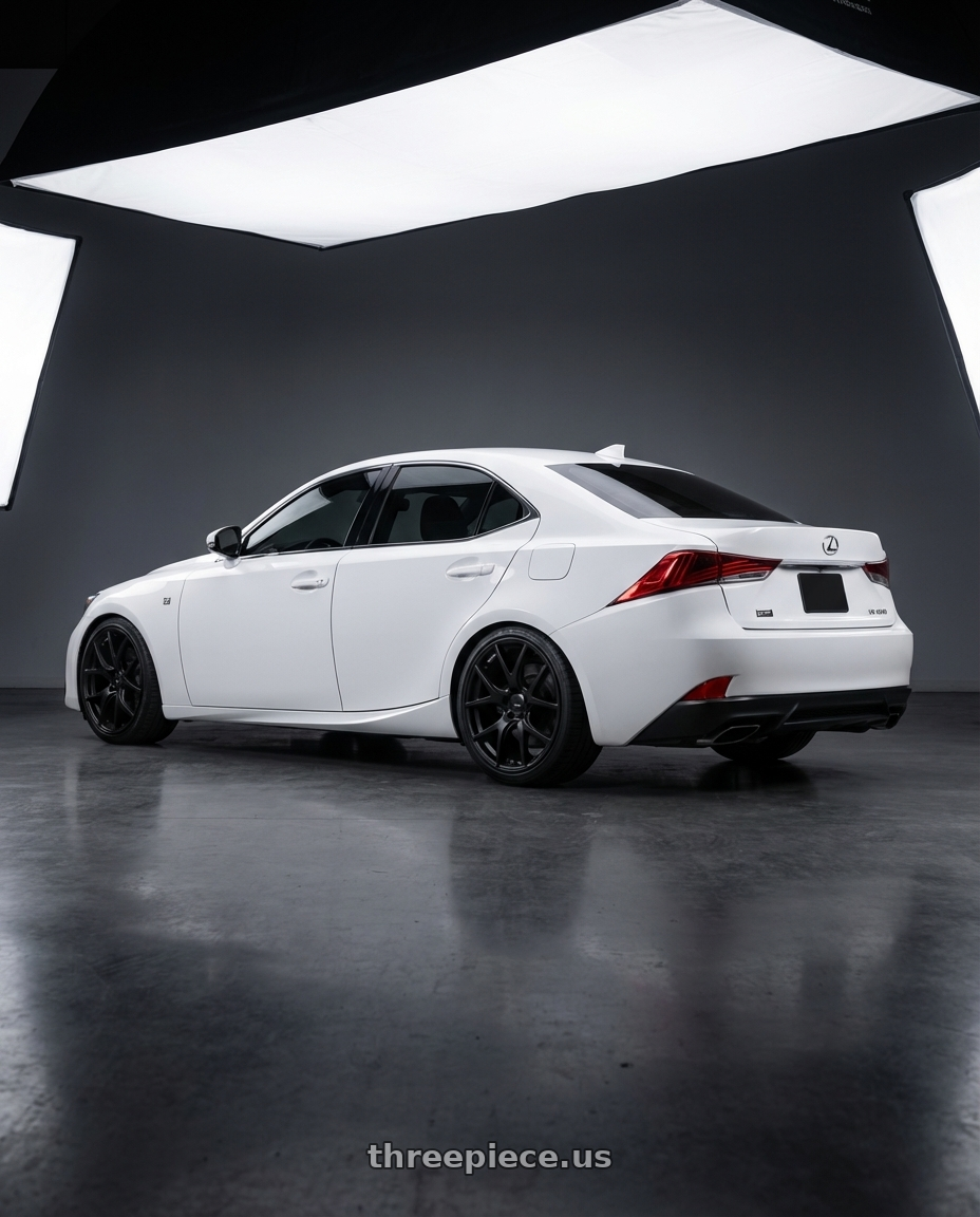 2018 Lexus IS 350 F Sport with Ssr Gtv03 5x114.3 19x8.5+38  FLAT BLACK wheels rear three quarter view square tires