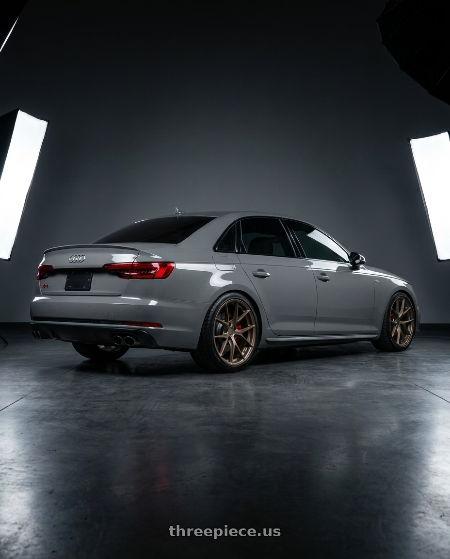 2019 audi s4 with Aodhan AFF7 5x112 19x8.5+35 Matte Bronze wheels rear three quarter view square tires