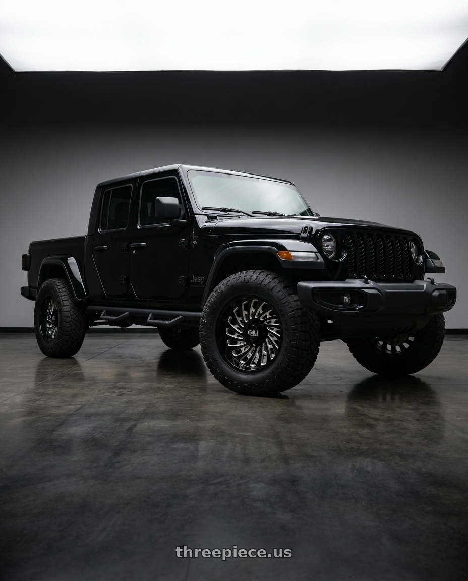 2021 jeep gladiator with Cali Off-Road Switchback 9108 8x180 20x10-25 Gloss Black/Milled wheels