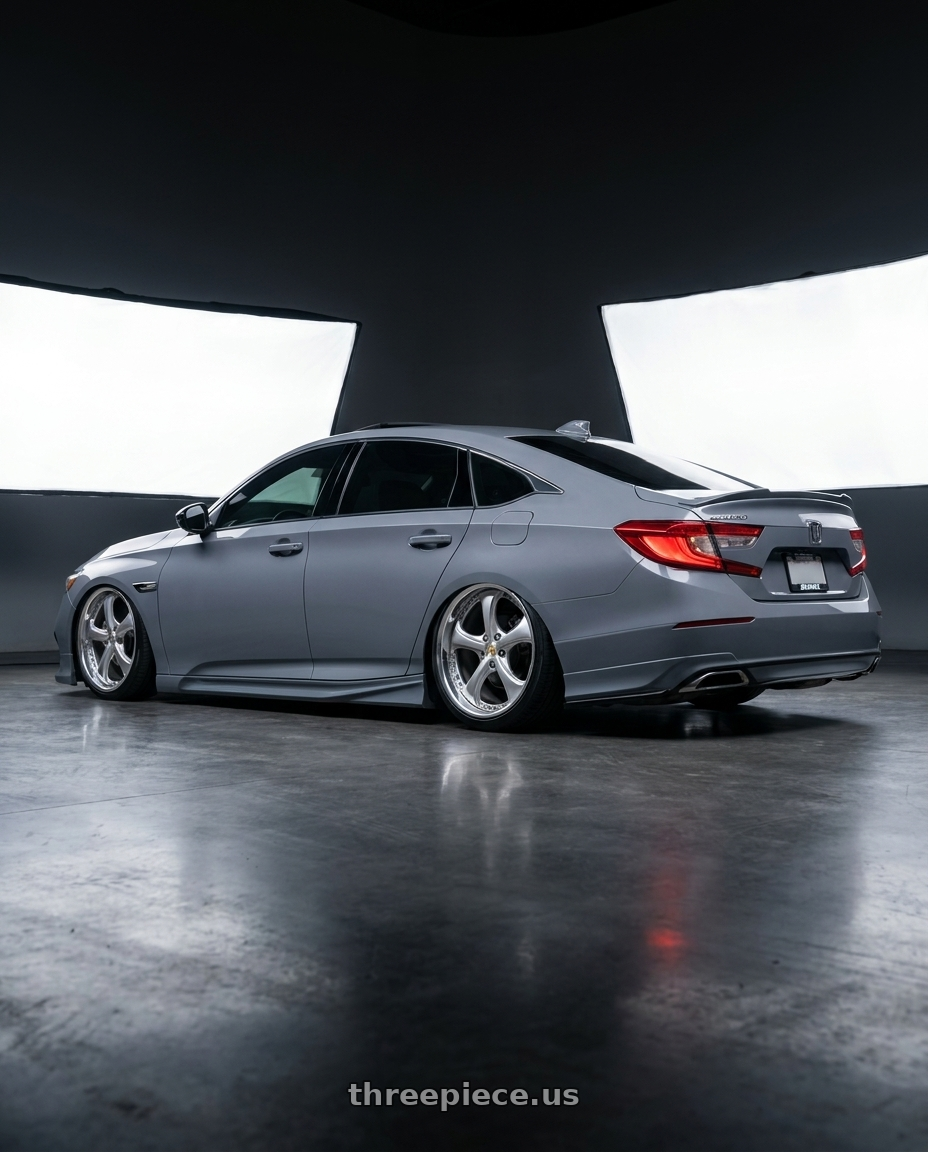 2022 Honda accord 2 0t with Work Wheels VS-KF 5X114.3 19x9.5+9 Light Grey Silver L Disk FULL REVERSE wheels rear three quarter view slight stretch tires