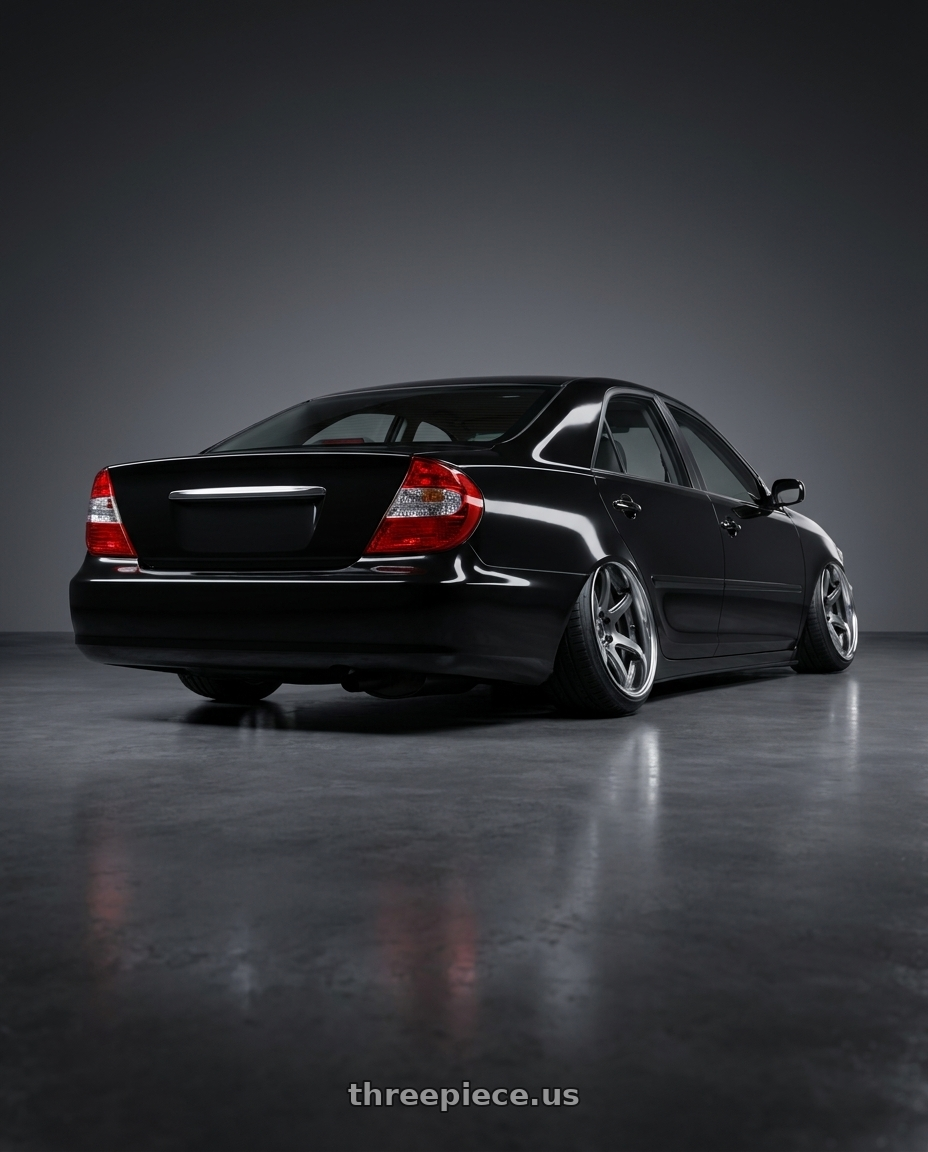 2003  Toyota Camry with Work Emotion T7R 2P wheels rear three quarter view slight stretch tires