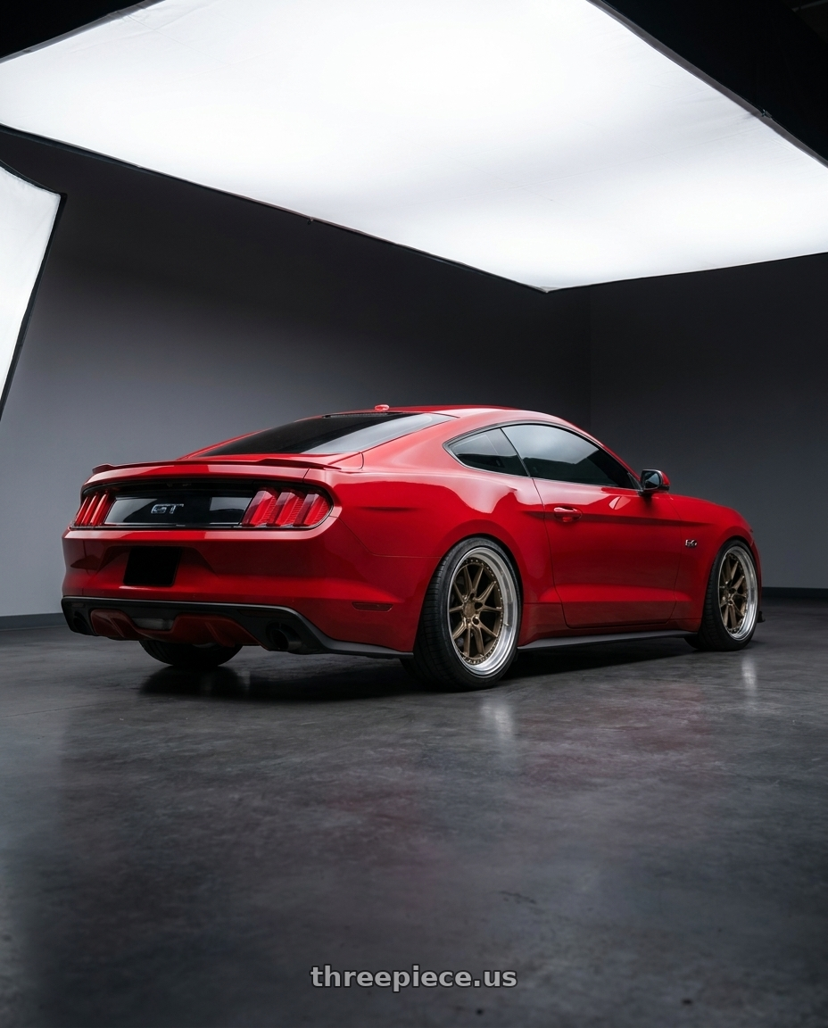 2015 ford mustang gt with Aodhan DS08 5X114.3 19x9.5+30 Bronze w/Machined Lip wheels rear three quarter view slight stretch tires