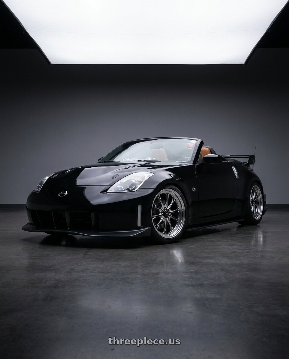 2007 Nissan 350z  with WELD Street Performance Belmont Drag 5x114.3 20x5 -38 Gloss Black/Milled Diamond Cut Lip wheels