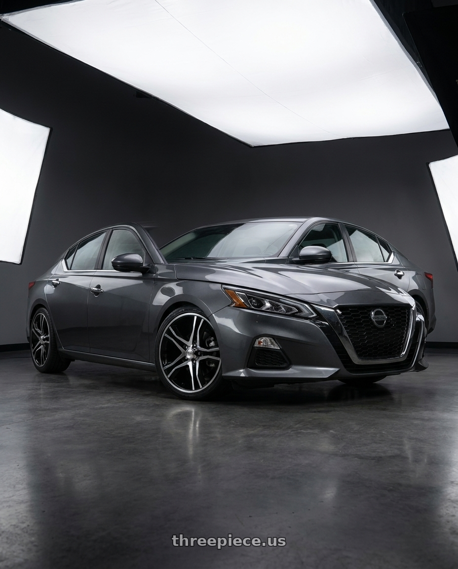 2021 Nissan Altima SV with American Racing AR893 MAINLINE 5x114.3 17x8 +25 GLOSS BLACK MACHINED wheels