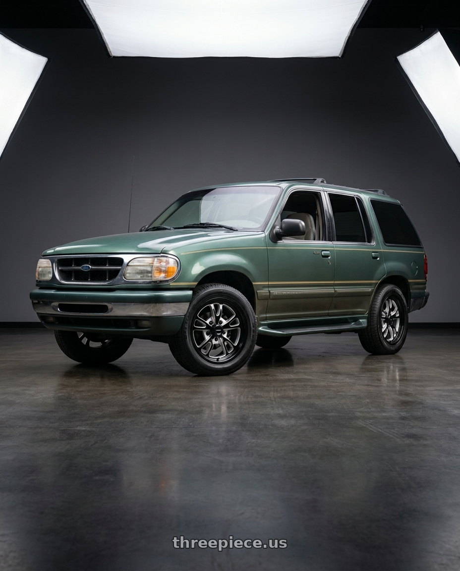 1998 Ford Explorer with Vision American-Muscle 149 Patriot 5x114.3 17x8+0 Gloss Black Milled Spoke wheels