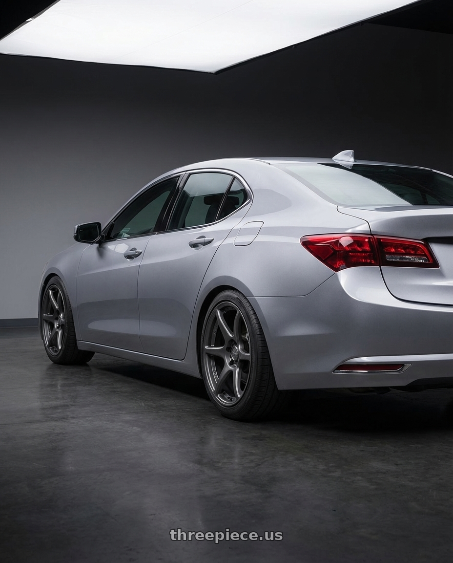 2019 Acura TLX with Kansei K11G Tandem 5x114.3 19x10.5 12 Gunmetal wheels rear three quarter view square tires