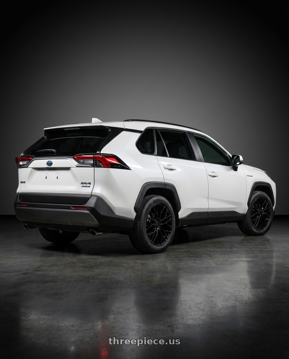 2023 toyota rav4 with KATANA RACING KR01 5x114.3 17x7.5 +40 Matte Black wheels rear three quarter view square tires