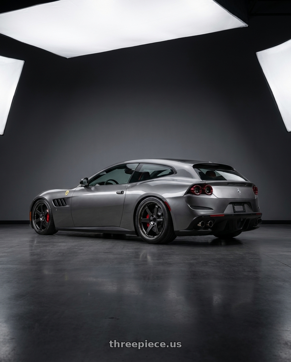 2020 ferrari gtc 4 lusso with Volk Racing TE37SL 5x114.3 19x10.5+12 Pressed Double Black wheels rear three quarter view slight stretch tires