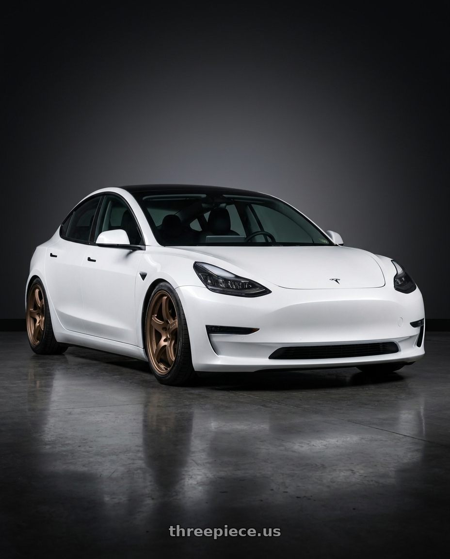2021 tesla model 3 sr+ white with Gram Lights 57CR 5x114.3 18x9.5+38 Bronze II wheels