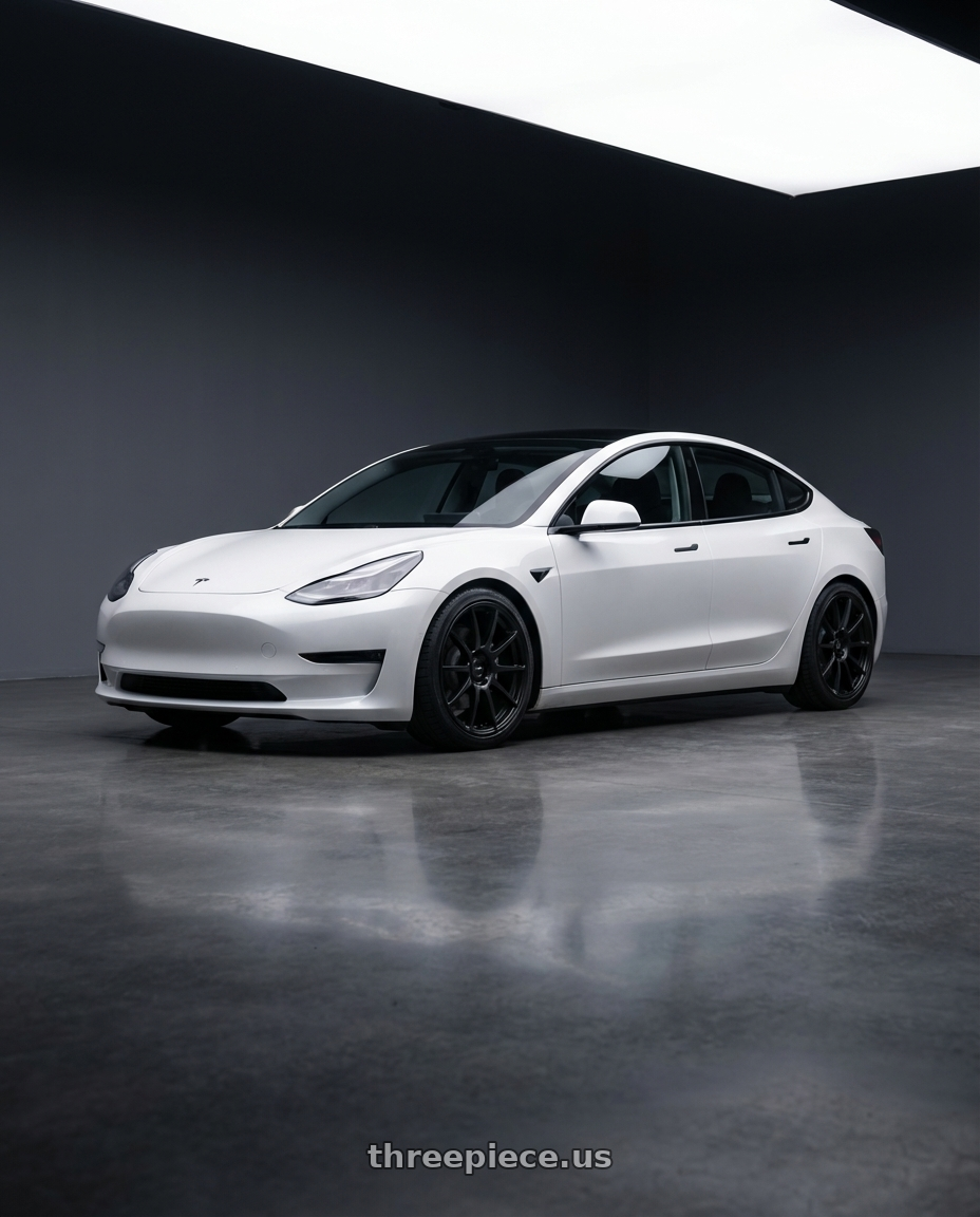 2023 Tesla Model 3 with Ssr Gtv02 5x114.3 19x8.5+38  FLAT BLACK wheels