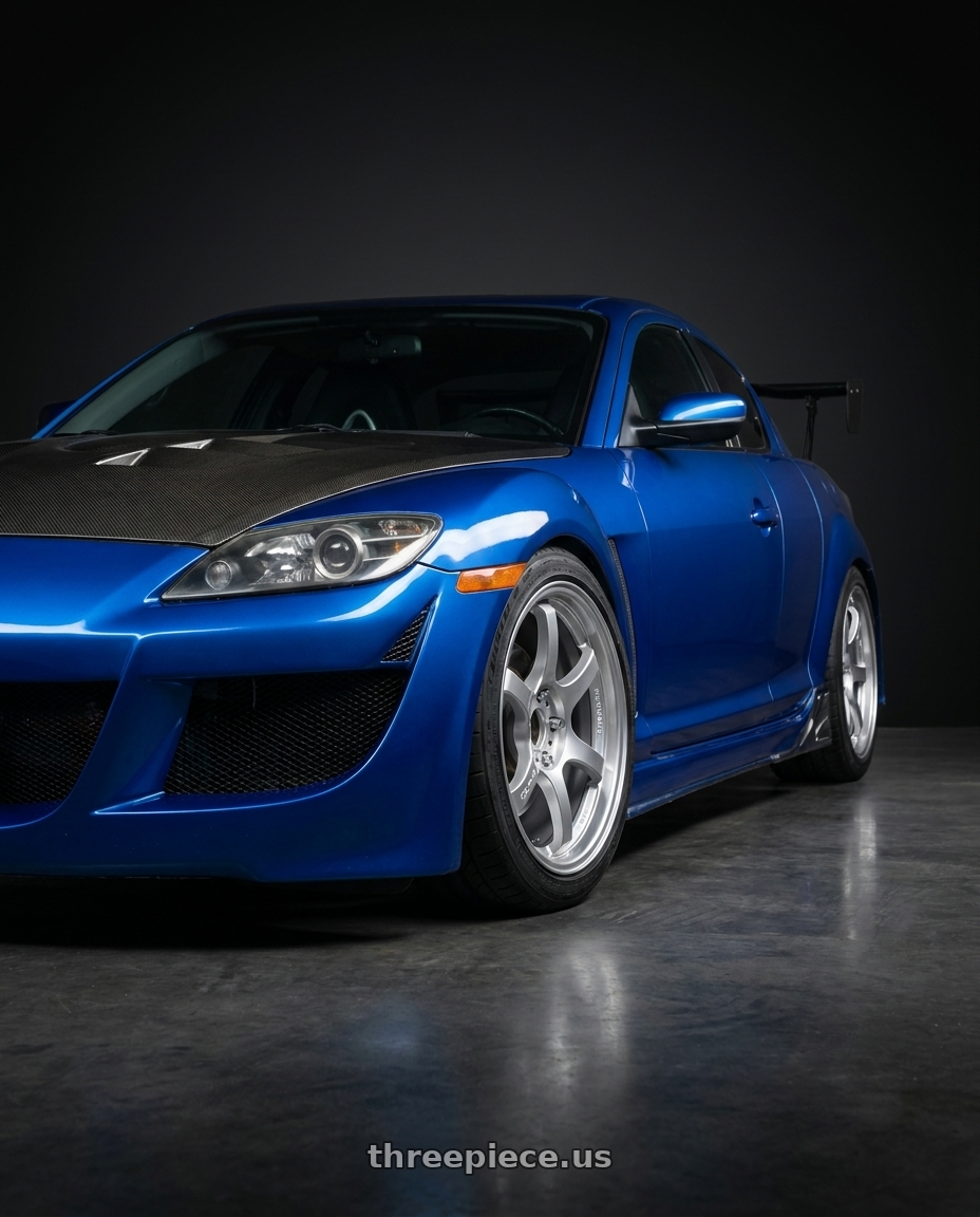 2005 Mazda RX8 with Gram Lights 57DR 5x114.3 18x9.5+38 Grace Silver wheels