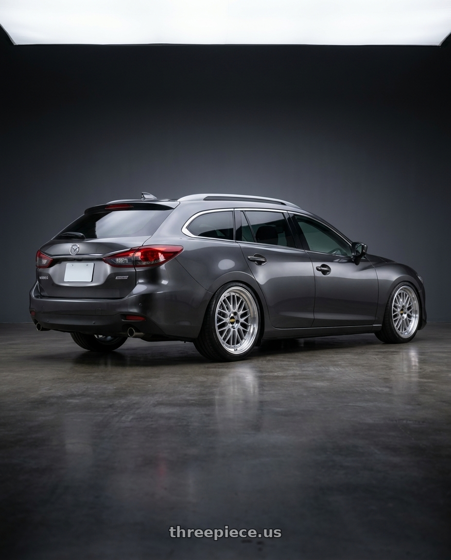 2019 mazda 6 with BBS LM 5x114.3 18x8.0+40 Diamond Silver wheels rear three quarter view slight stretch tires
