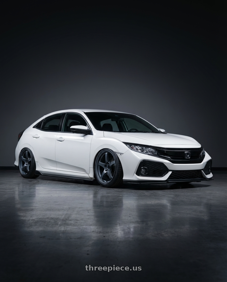 2024 Honda Civic with Gram Lights 57CR 5x114.3 19x8.5+45 Gunblue II wheels front three quarter view stanced stance