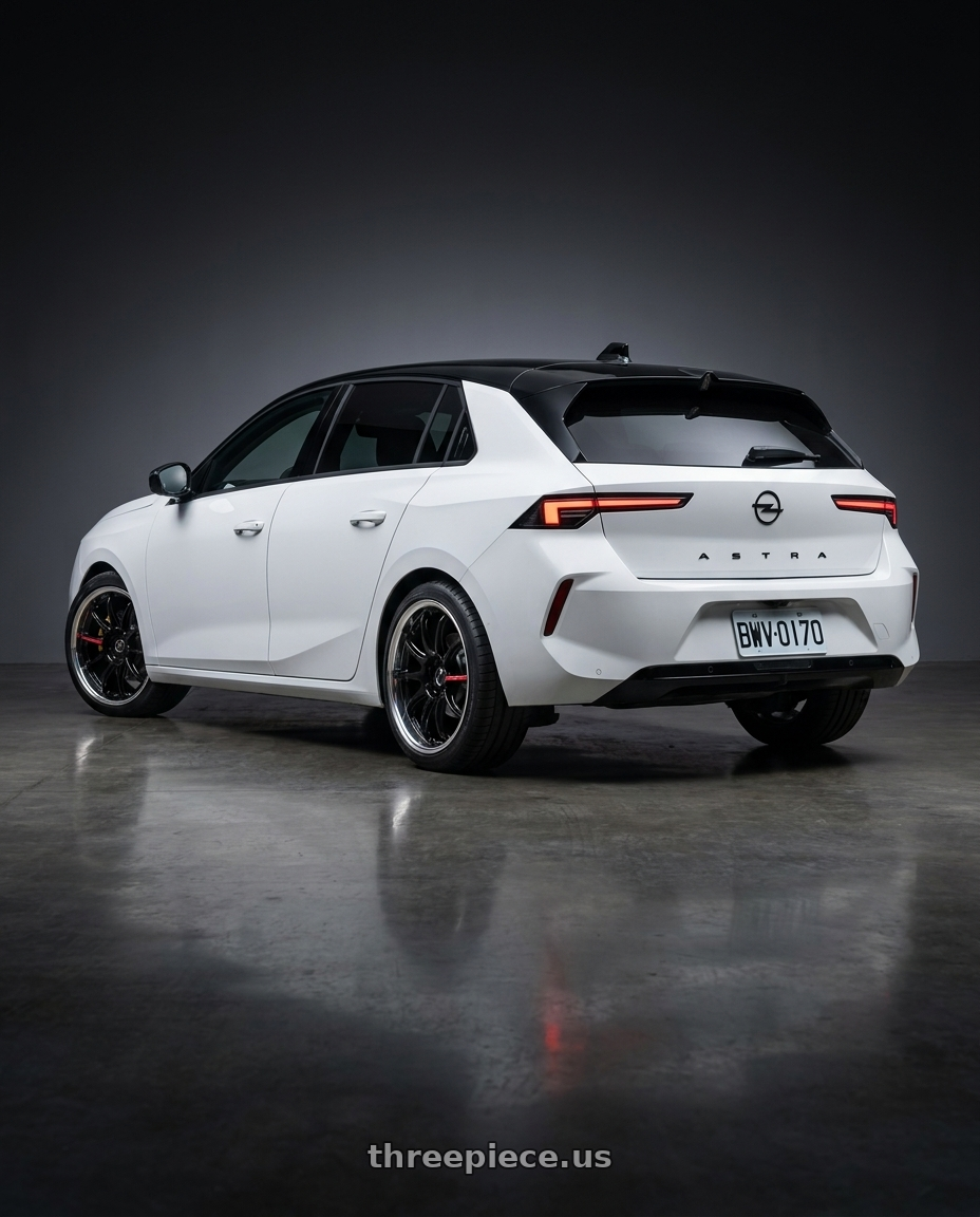 2022 opel Astra with Emotion ZR10 2P wheels rear three quarter view square tires