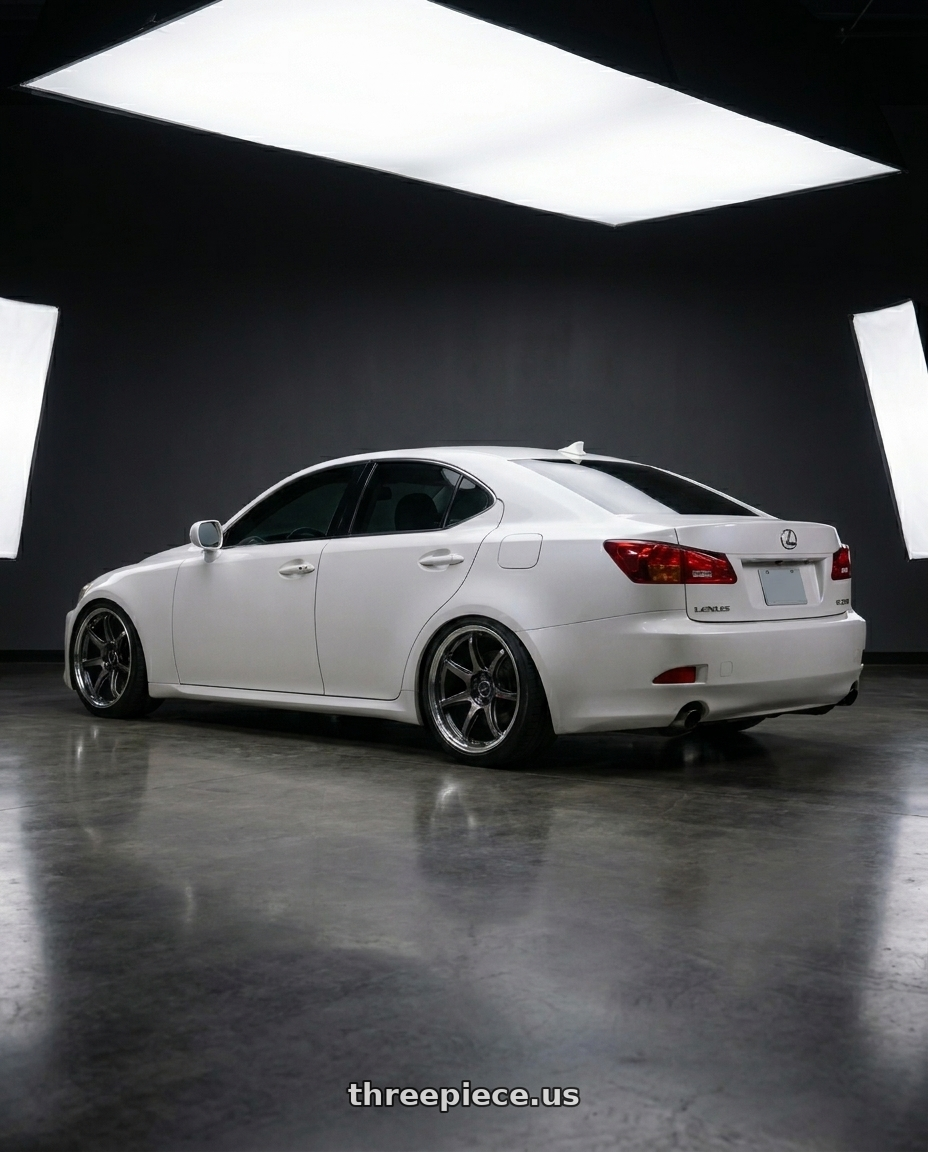 2010 Lexus is250 with Work Emotion Zr10 4x100 15x5 +48 Glim Black Diamond Rim cut wheels rear three quarter view slight stretch tires