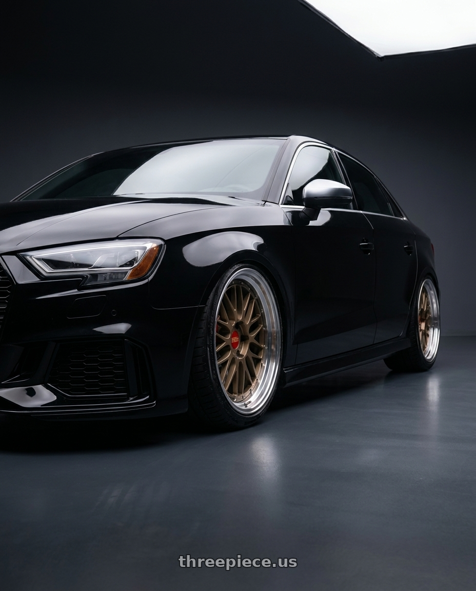 2017 Audi RS3 with BBS LM 5x112 20x10.0+22 Matte Bronze wheels front three quarter view slammed stance