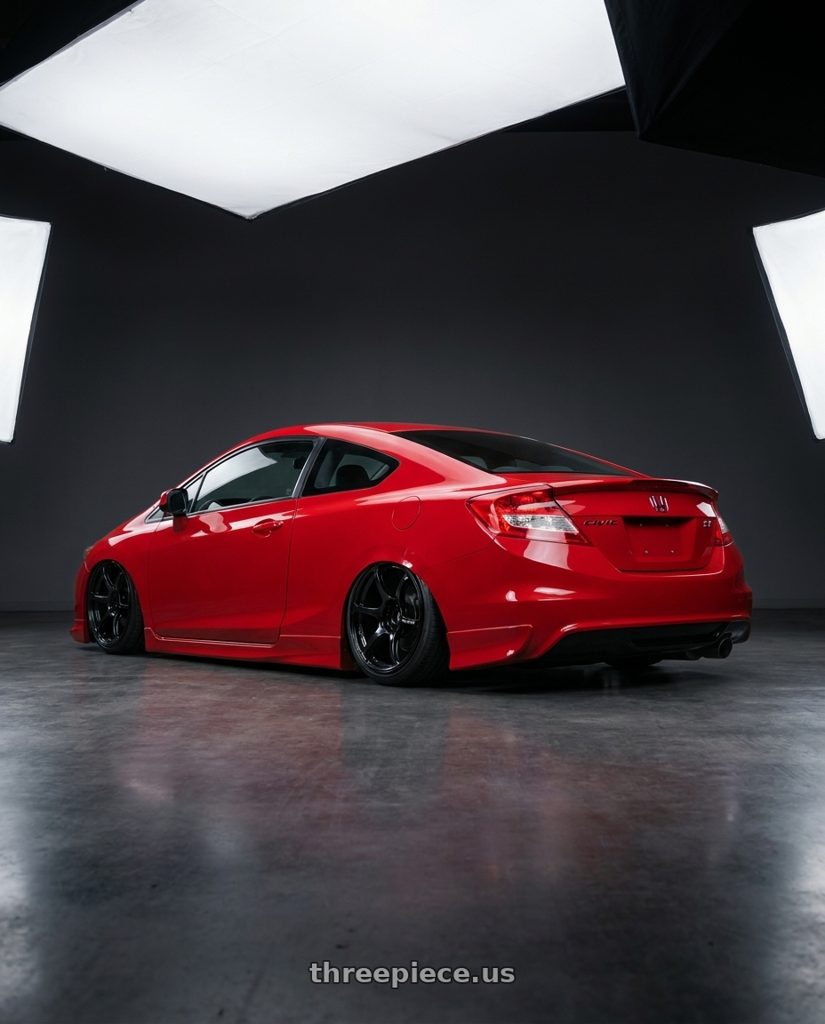 2011 Honda Civic Si with Advan RGIII 5x114.3 18x10.5+15 Gloss Black wheels rear three quarter view slight stretch tires