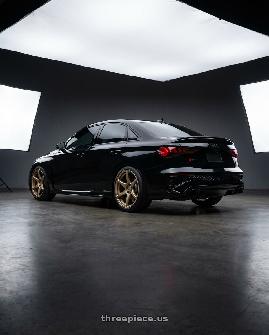 2022 Audi RS3 8Y with Kansei K11B Tandem 5X112 19x10.5 22 Bronze wheels rear three quarter view square tires