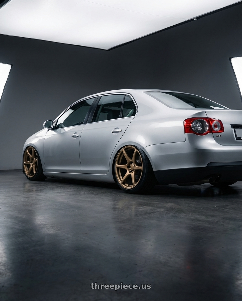 2009 Volkswagen Jetta GLI MK5 with Kansei K11B Tandem 5X112 18x8.5 35 Bronze wheels rear three quarter view slight stretch tires