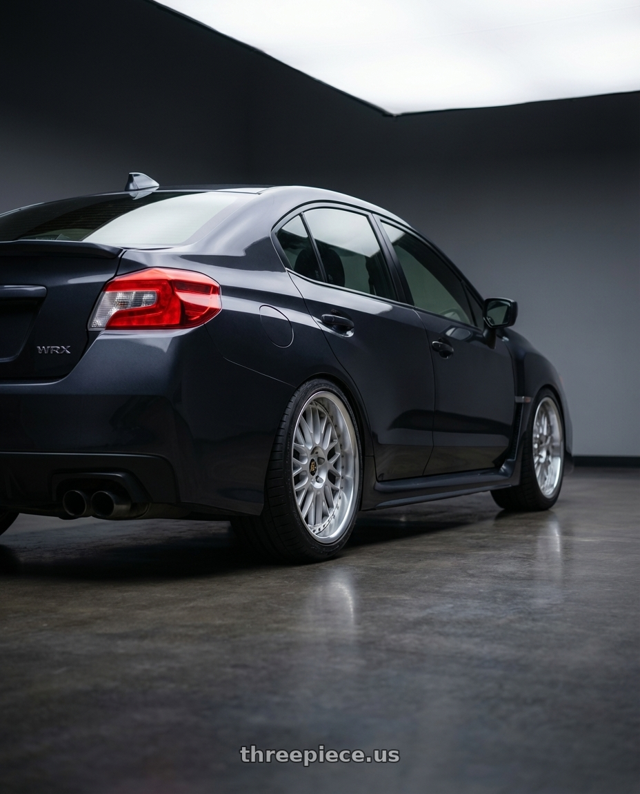 2019 Subaru WRX base  with Work Vs-Xx 5x100 18x7+51 A Disk Light Grey Silver wheels rear three quarter view square tires
