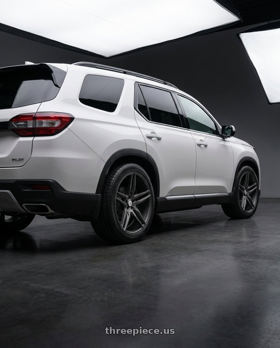 2023 Honda Pilot with Asanti Black ABL-12 ORION 5X114.3 22X9 +32 MATTE GRAPHITE wheels rear three quarter view square tires